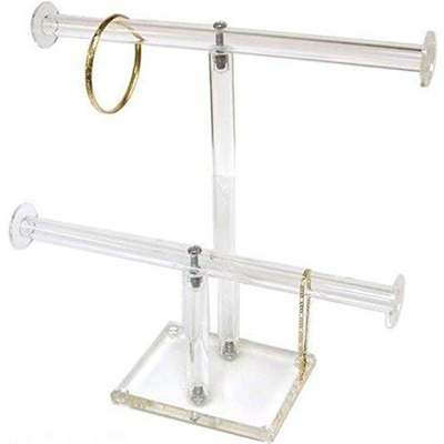 Exhibición de acrílico clara de la joyería de 2 gradas, T - sistema del soporte de exhibición del collar de la pulsera de la barra