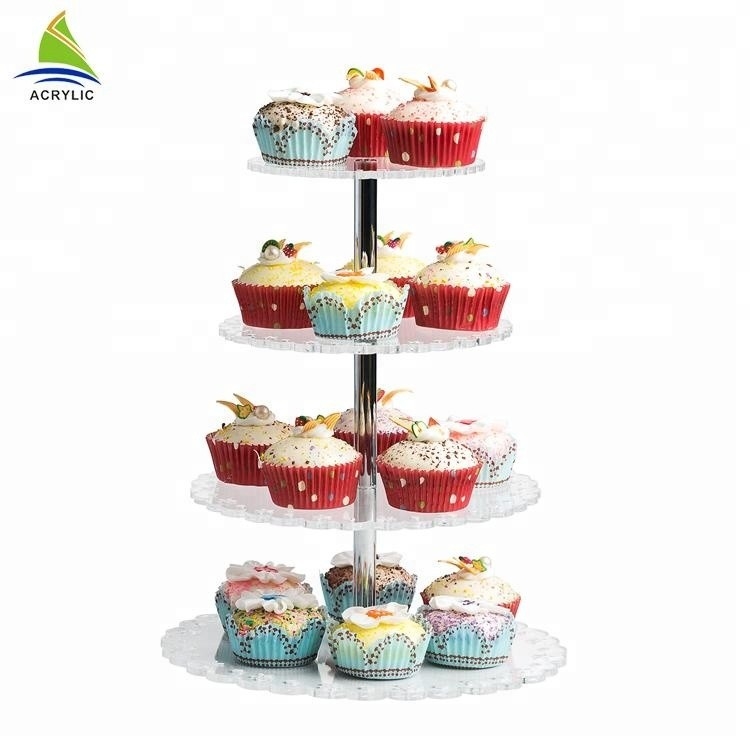 Alrededor de 4 soportes de exhibición de acrílico del postre de la exhibición de la torta de Crylic de la grada para el almacenamiento